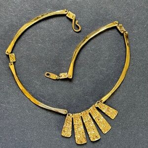 HANDMADE ANNE DICK Signed Necklace Brutalist MCM Hammered Gilded Bronze